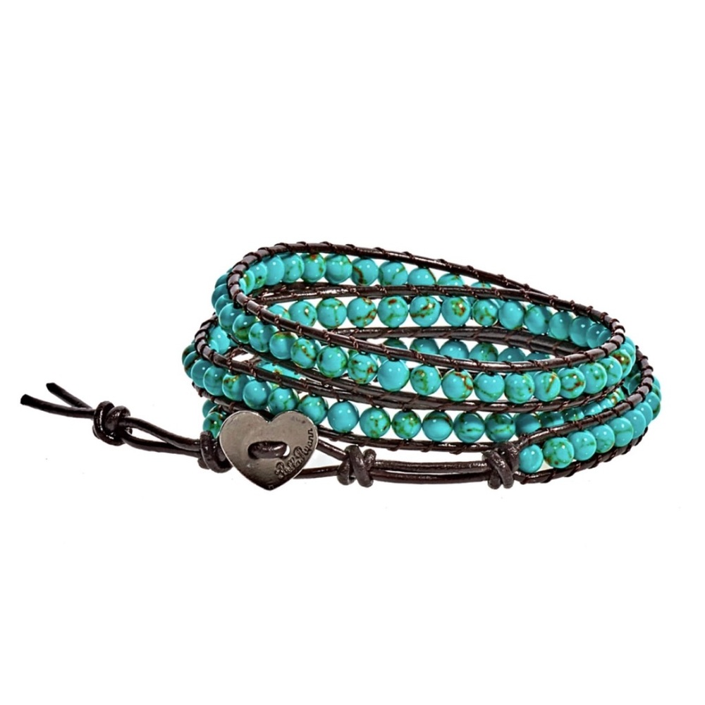 Bella Ryann Triple Wrap Bracelet - Turquoise and Brown Leather